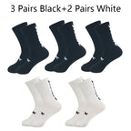 5 Pairs Cycling Socks Men Letter Breathable Bicycle Sport Running Socks Mid Tube Compression Outdoor Racing MTB Road Bike Socks