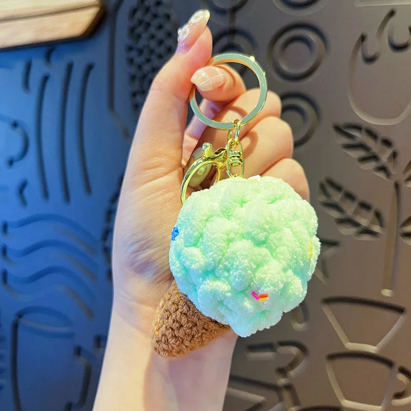 Handmaking Crochet Ice Cream Keyrings Wholesale Sweet Ice Cream Cone Series Crochet Keychain For Bag Pendant  Custom Accessories