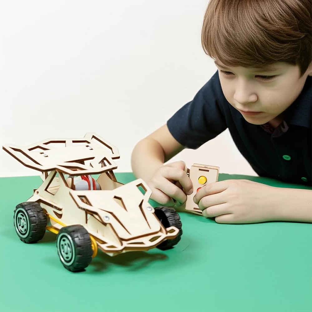 DIY Wooden Remote Control Car Wooden Four Wheel Drive Racing Assembling Science Experiment Kits KIDS STEM Educational Toy