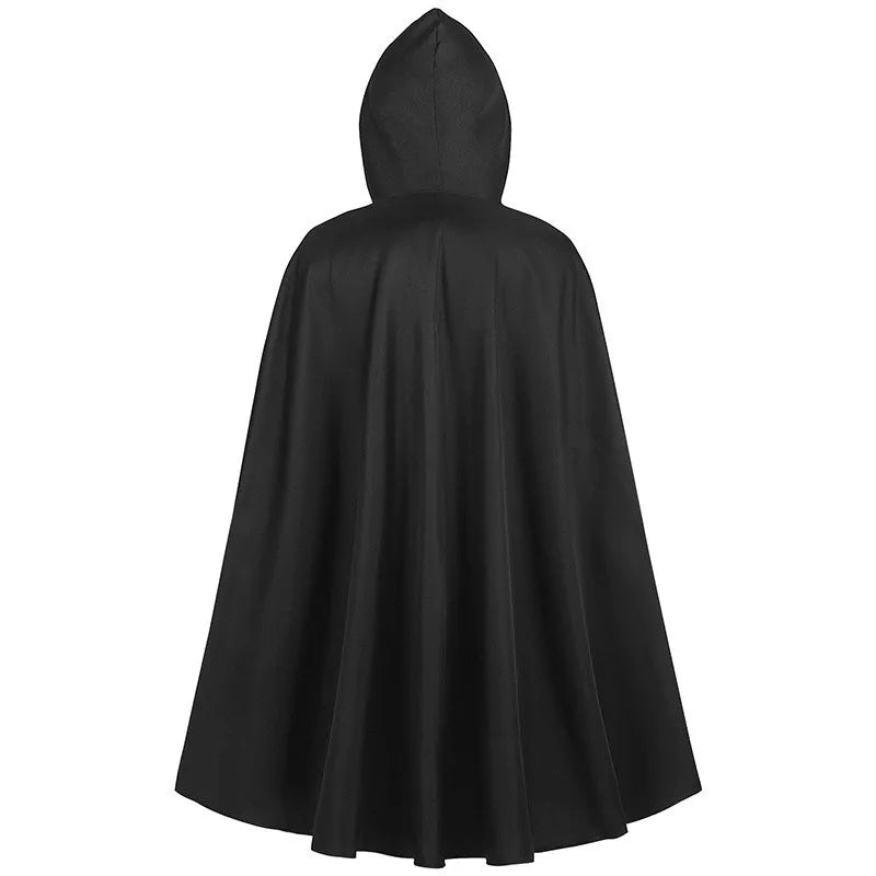 Medieval Black Hooded Cloak Halloween Retro Battle Warrior Cosplay Costume Cape Adults and Kids Dress Up Costume
