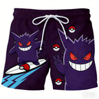 Pokemon Men's Beach Shorts 3D Print Anime Pikachu Gengar Board Shorts Summer Casual Trunks Elastic Waist Sports Shorts Men Boys