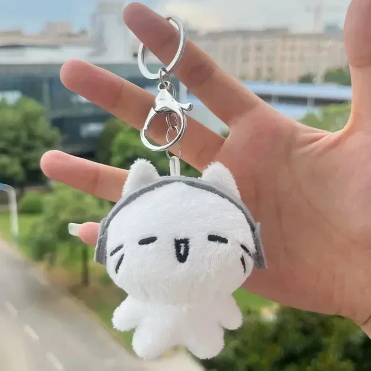 Cute headphone cat doll pendant, cartoon healing keychain, plush toy, doll, schoolbag, bag hanging decoration