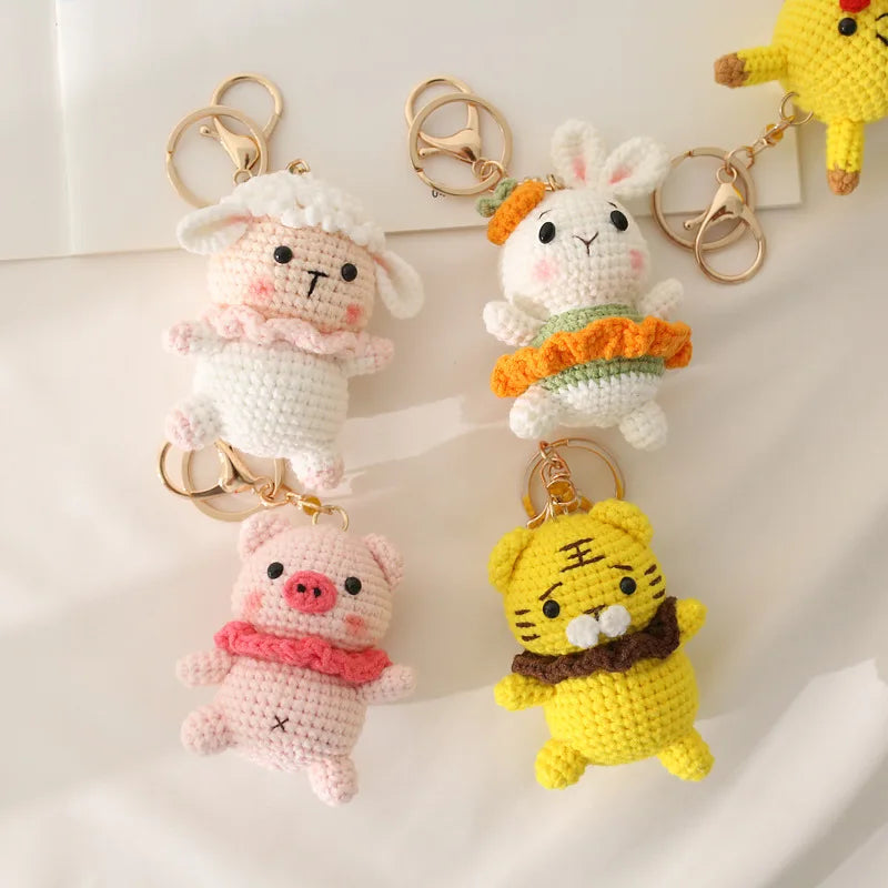 Cartoon Animal Doll Series Handmake Crochet Keychain Cute Sheep Doll Keyrings Crochet Puppy Keychains Gifts Custom Accessories