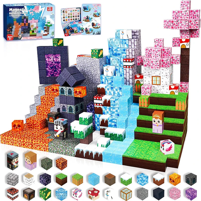 100-300pcs Magnetic Tiles Building Blocks Set,My World Figures Bricks, STEM Educational Toys for Kids Ages 3-10,Boys Girls Gifts