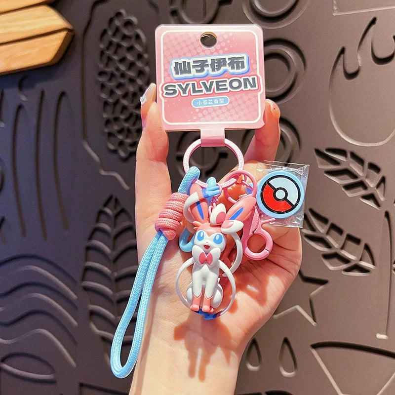 Genuine Pokemon Keychain Pikachu Gengar Sylveon Sprigatito Quaxly Fuecoco Anime Action Figure Toy Keyring Fragrance Pendant Gift