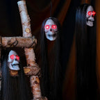 Glowing Eyes Halloween Hanging Ghost Skeleton Prop Long Hair Decoration for Indoor Outdoor Haunted House Party Spooky Display