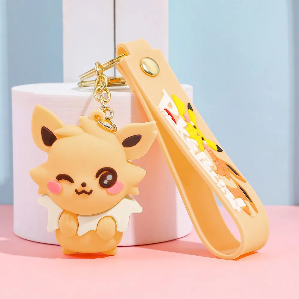 Eevee Keychain Evolution Set, Flareon Jolteon Vaporeon Plush Keychain, Pokémon Eeveelutions Key Ring for Fans