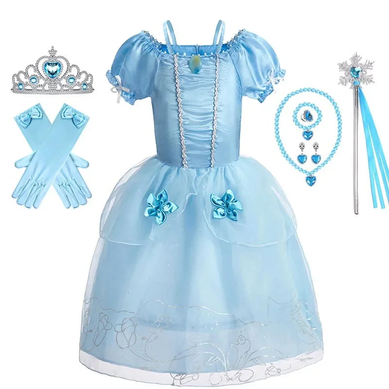 Girls Princess Dress Kids Disney Cosplay Cinderella Snow White Aurora Rapunzel Halloween Costume Children Birthday Party Dresses