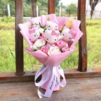 Hello Kitty Plush Bouquet with Rose Kawaii Anime Fluffy Stuffed Plush Doll Christmas Valentine's Day Holiday Birthday Gift
