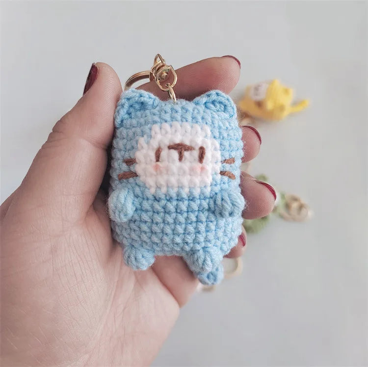 Exquisite Kitten Doll Crochet Keychain For Bag Pendant Knitted Small Cat Doll Keyrings Cute Kitten Keychain Custom Accessories