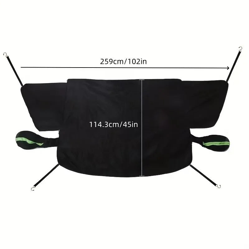 Aluminum-plated film of magnetic snow cover for automobile is thickened, and Oxford cloth is sun-proof and moisture-proof.