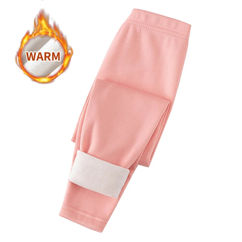 3/1 Piece Autumn And Winter Children Solid Color With Plush And Thickened Warm Leggings Girls' Safety Pants Boys' Home Pants
