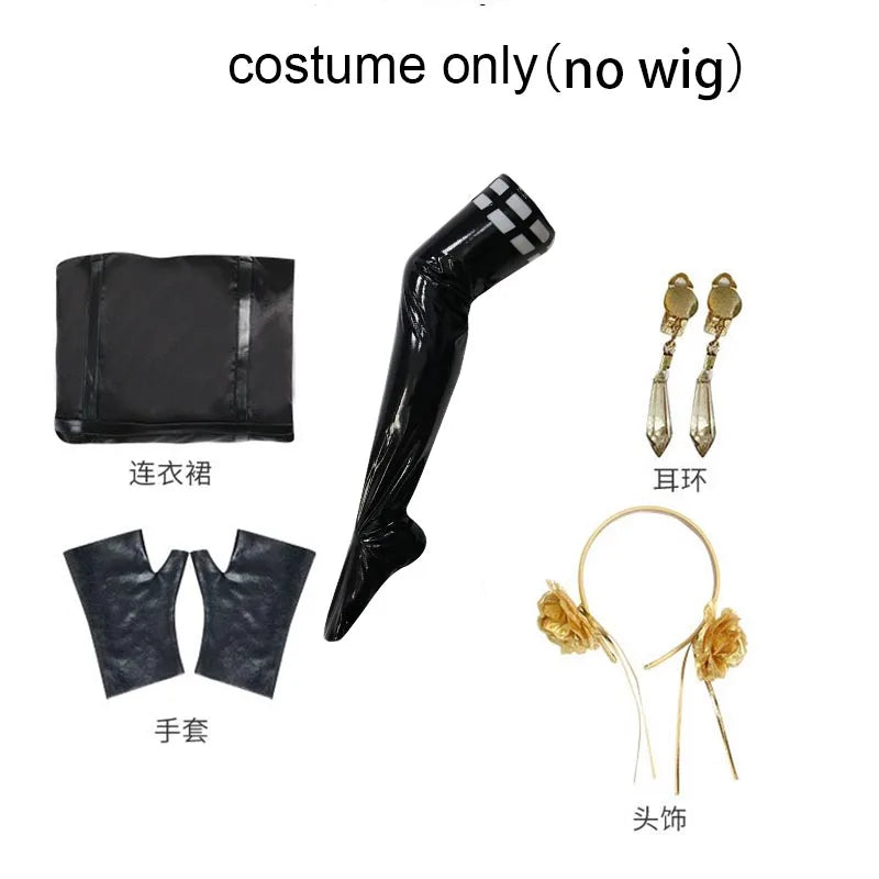 Yor Forger Cosplay Costume Headband Elastic Thigh Stockings Tights Highs Wig Earrings Yor Forger Dress Full Set for Comic Con