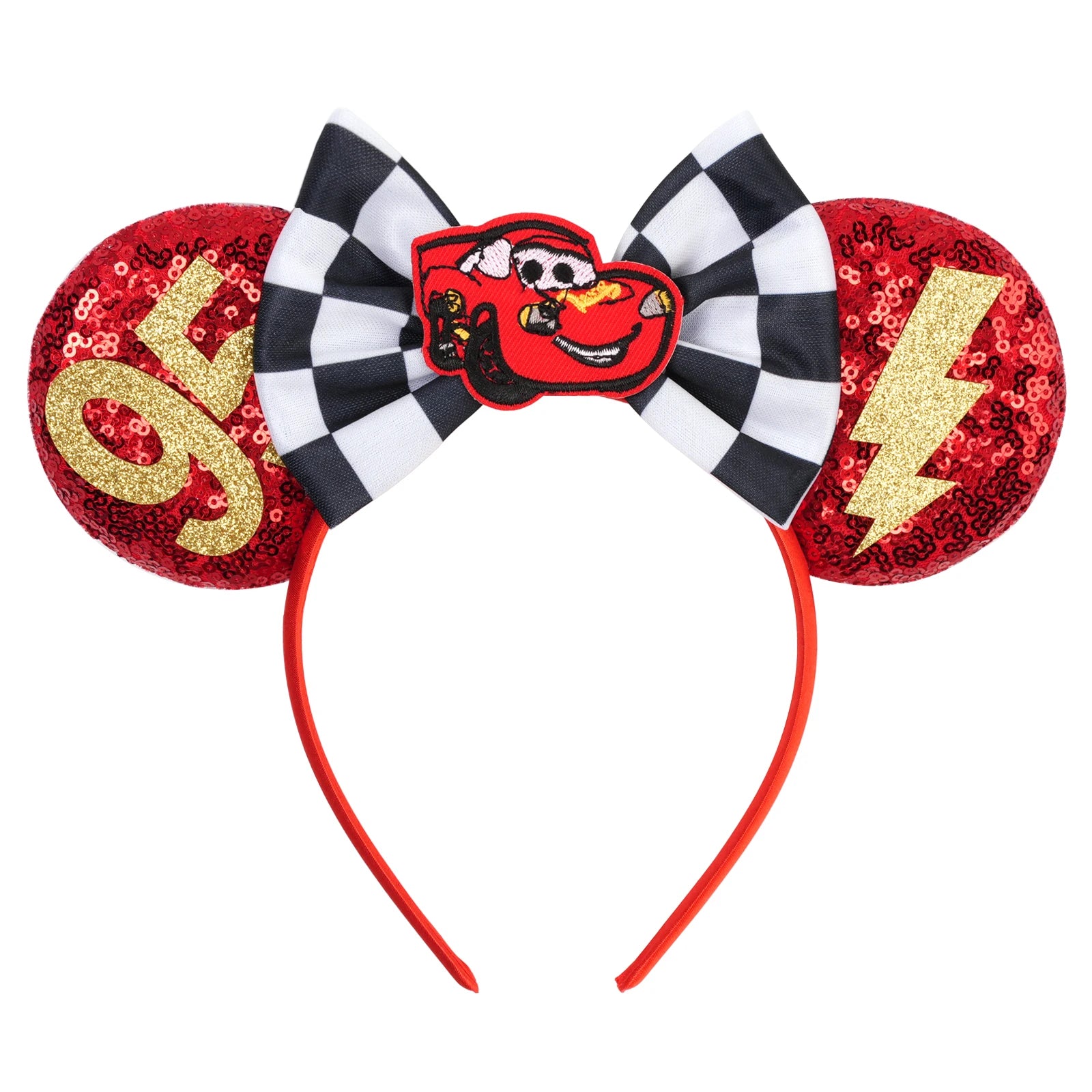 Disney Anime Cars Ears Headbands Women Sequins Bow Hairband Girls Pixar 95 Lightning McQueen Hair Accessories Kids Headwear Gift