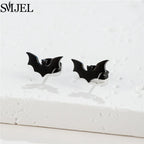 Punk Halloween Earring Black Stainless Steel Ghost Pirate Skull Stud Earrings Women Men Goth Pumpkin Spider Bat Ear Jewelry Gift