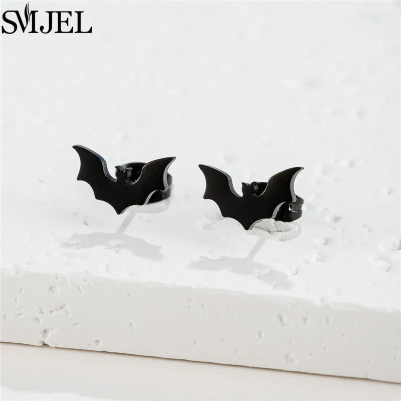 Punk Halloween Earring Black Stainless Steel Ghost Pirate Skull Stud Earrings Women Men Goth Pumpkin Spider Bat Ear Jewelry Gift