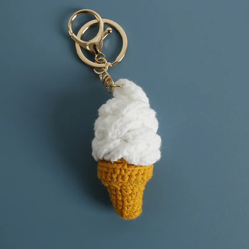 Handmaking Crochet Ice Cream Keyrings Wholesale Sweet Ice Cream Cone Series Crochet Keychain For Bag Pendant  Custom Accessories