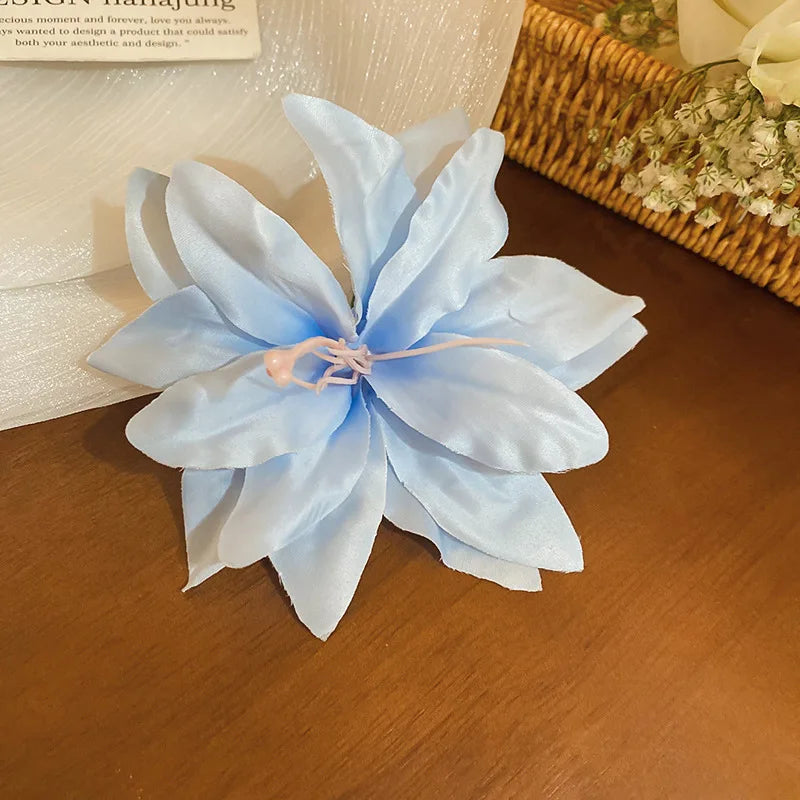 Red Fabric Flower Hair Clips for Women Sweet Petal Long Tassel Barrettes Duckbill Clip Hairpins Summer Holiday Hair Accessories