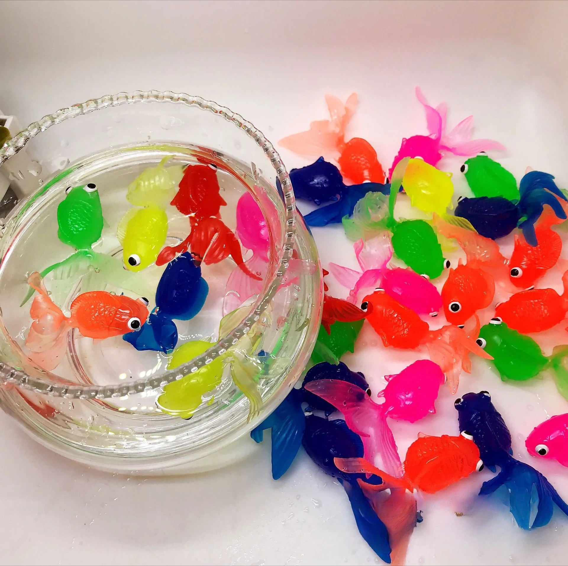 Children's Water Toy Soft Rubber Marine Life Buoy Goldfish Net Fishing Model Swimming Bathtub Holiday Gift