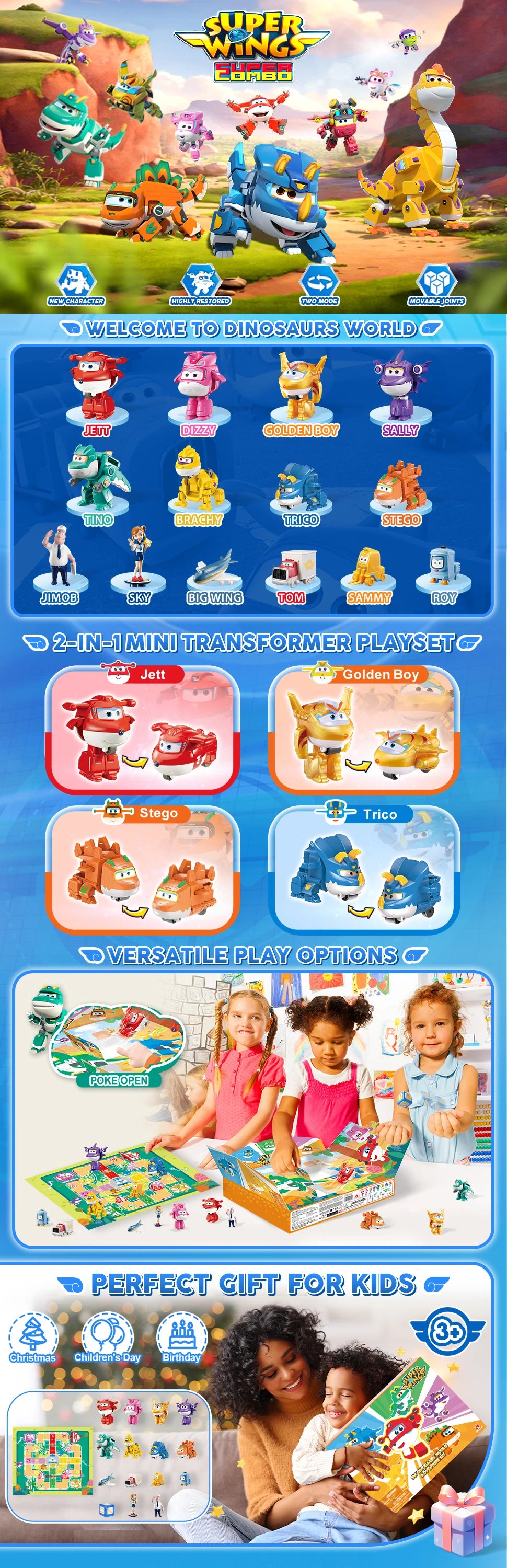 Super Wings Toys, Transformable Toys 2 Inch, Airplane Toy for Kids 3-5 Years Old, 15 Packs Transforming Jet Playset, Real Mobile