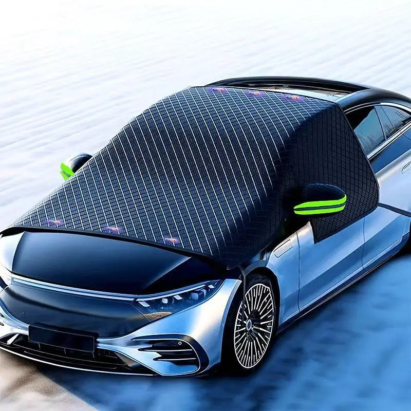 Aluminum-plated film of magnetic snow cover for automobile is thickened, and Oxford cloth is sun-proof and moisture-proof.