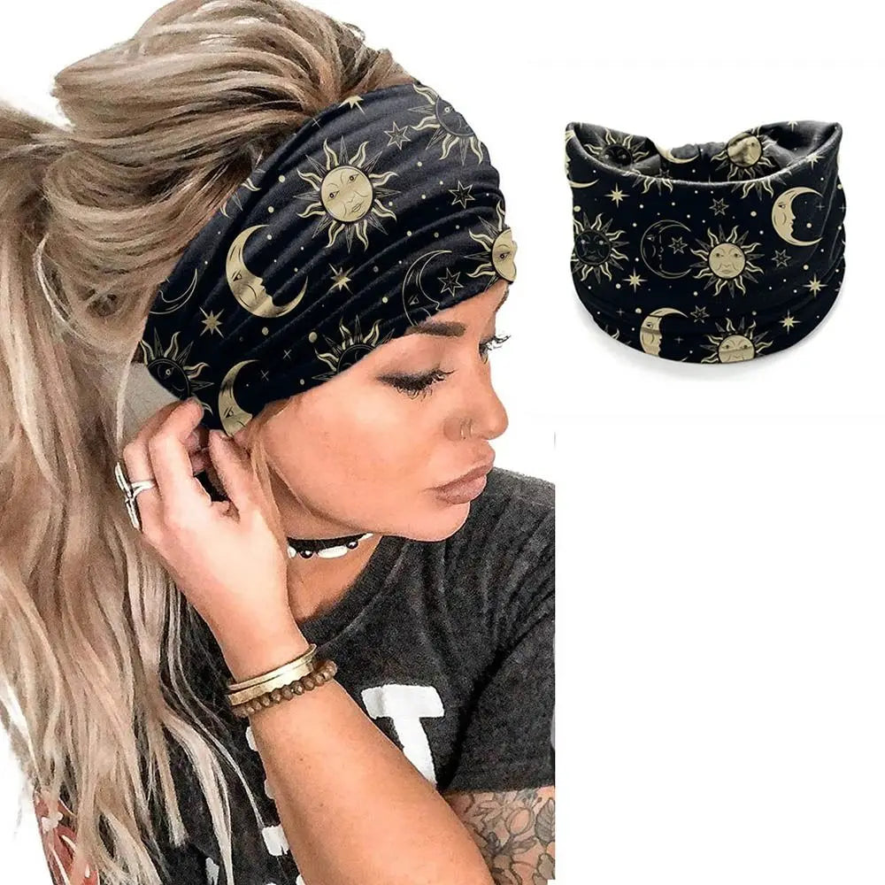 Bohemia Print Wide Headbands New Vintage Elastic Knot Turban Headwrap for Women Girls Soft Print Yoga Bandana Hair Accessories