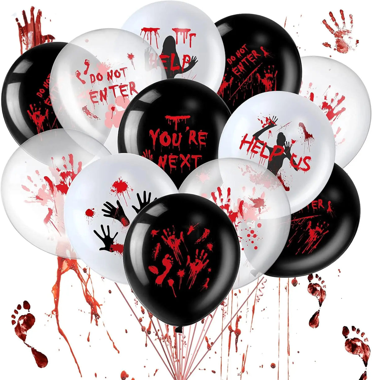 Halloween Balloons, 12 Inch Bloody Balloon,  Horror Balloons with Scary Blood Handprint Zombie Latex Balloon for Halloween Party