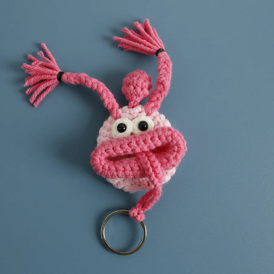 Cute Fruit Series Sausage Mouth Doll Crochet Keychains Custom Knitting Bag For Car Keys Holder Funny Doll Bag For Keys Storage