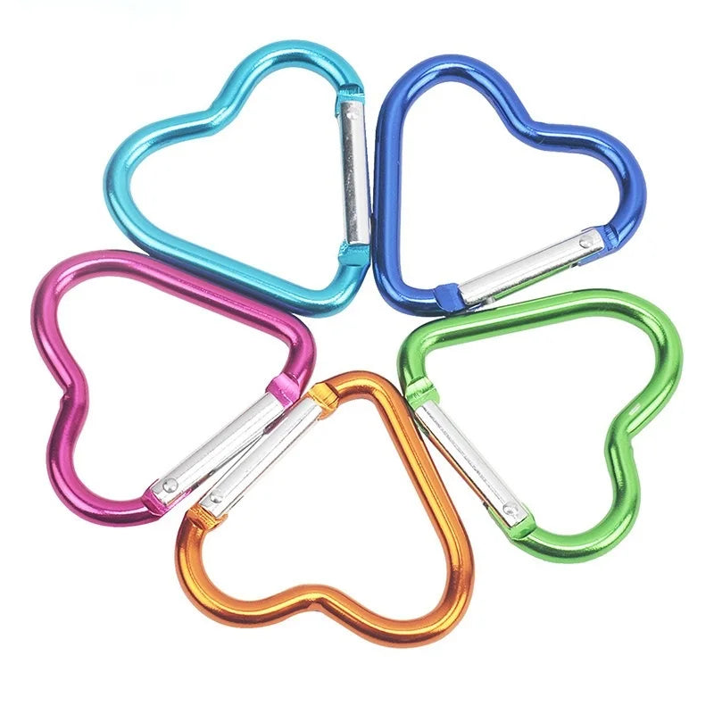 10PCS Carabiner Keychain Clip Heart-shaped Aluminum Small Carabiners Tactical Clips Outdoor Tools Water Bottle Keyring HWXGJ04