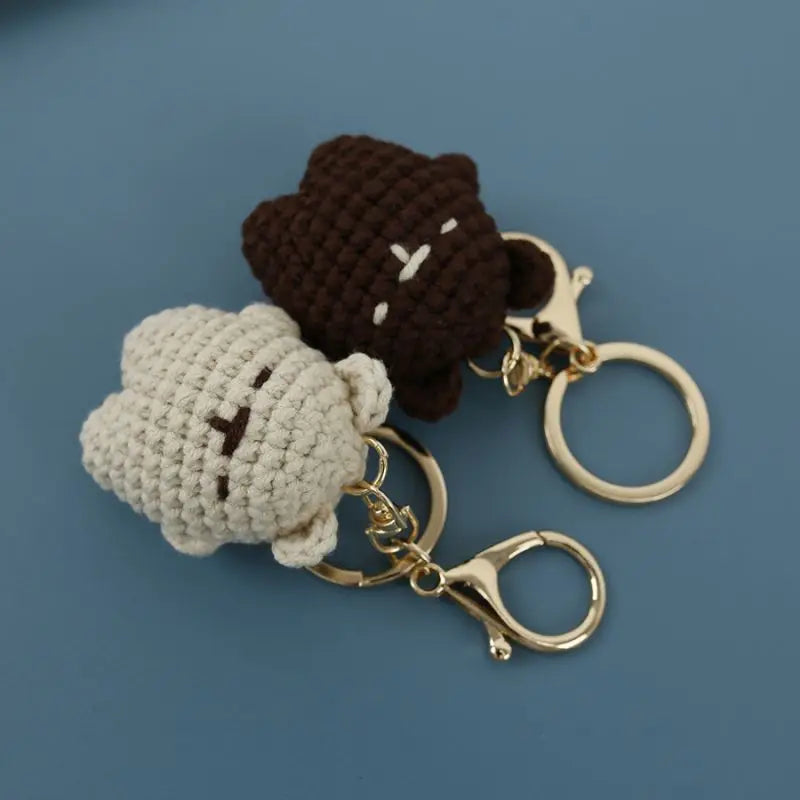 Cute Small Bear Doll Keychain For Couple Gifts Handmaking Crochet Cartoon Bear Keychain Knitting Animal Doll Custom Accessories