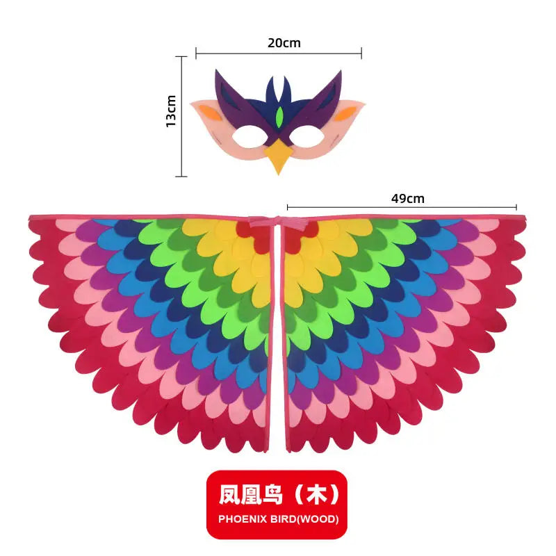 Bird Cosplay Costume Stage Performance Owl Peacock Wings Bird Felt Cape with Mask for Girls Boys Halloween Party Cloak