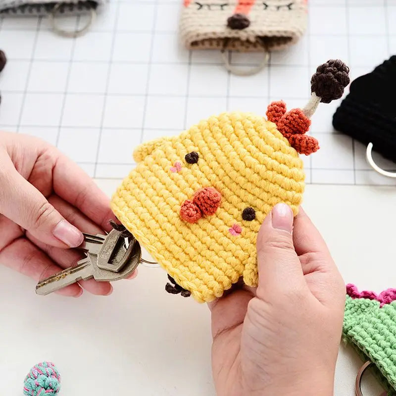 Cute Crochet Cactus Keychain For Keys Storage Bag Keyring Knitting Ladybug Bag Keyrings Wholesale Custom Car Keychain Accessory