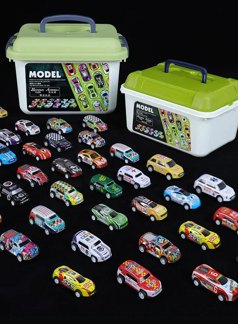 30 - 50PCS Mini Alloy Cars Model Set with Storage Box Diecast Pull-Back Vehicle Toys for Boys, Gift for Christmas, Birthday Gift