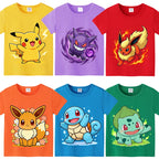 Pokemons Cotton T-Shirt Pikachu Eevee Cartoon Anime Tees Classic Game Fashion Printed Tops Summer Breathable Casual Clothes Gift