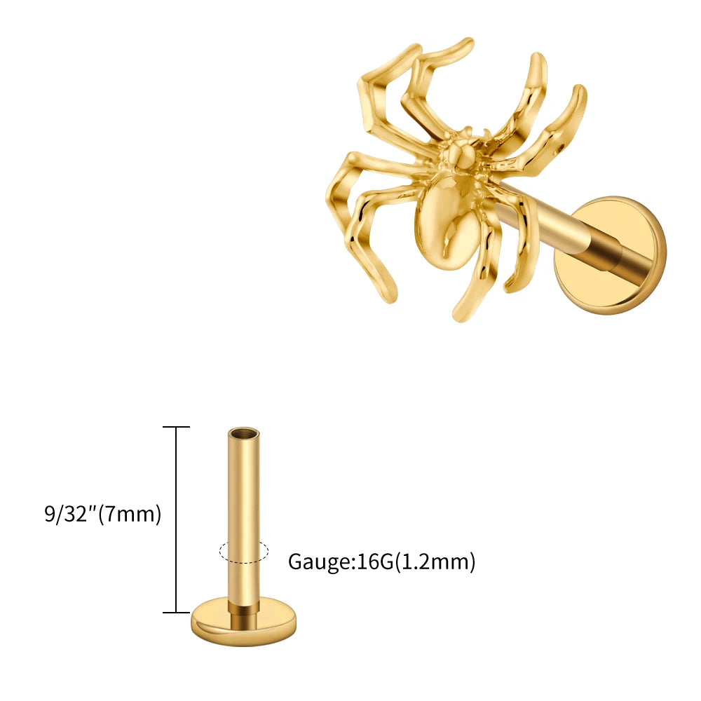 Right Grand ASTM F136 Titanium Spider Labret Lip Ring Tragus Cartilage Conch Flat Helix Stud Earring Halloween Piercing Jewelry