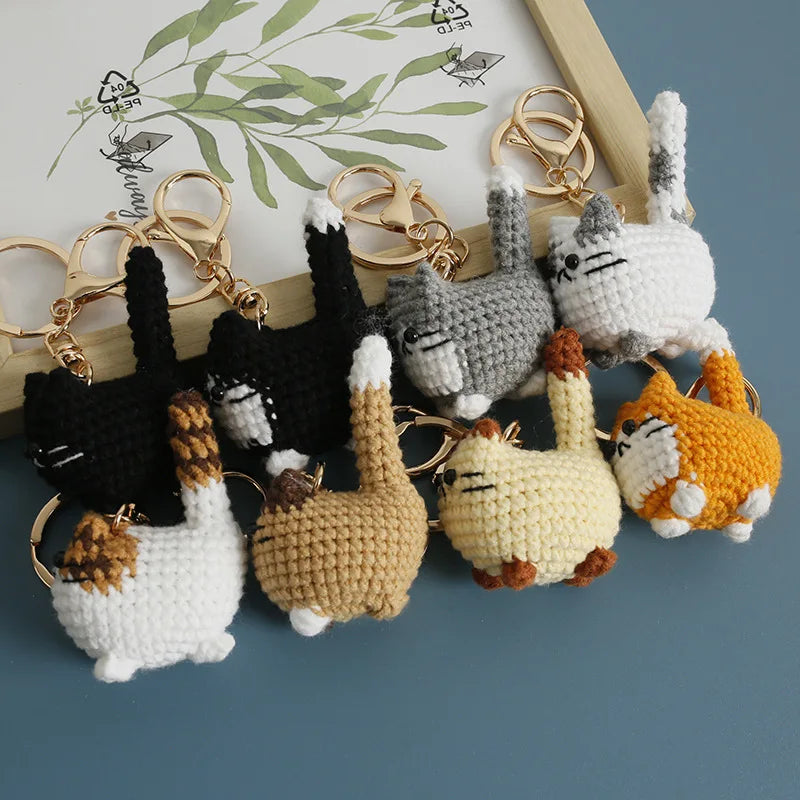 Small Cat Crochet Keychain Handmaking Crochet Cute Kitten Keyrings For Bag Pendant Knitting Animal Doll Keychain For Gift Custom