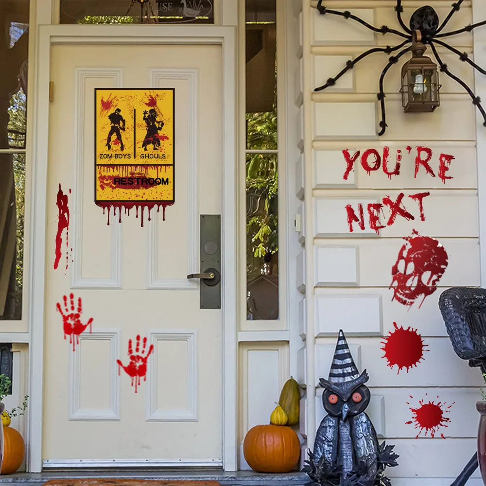 Halloween Wall Doors Windows Stickers Blood Handprint Footprint Skull Pattern Halloween Party Scene Decor Supplies Horror Props