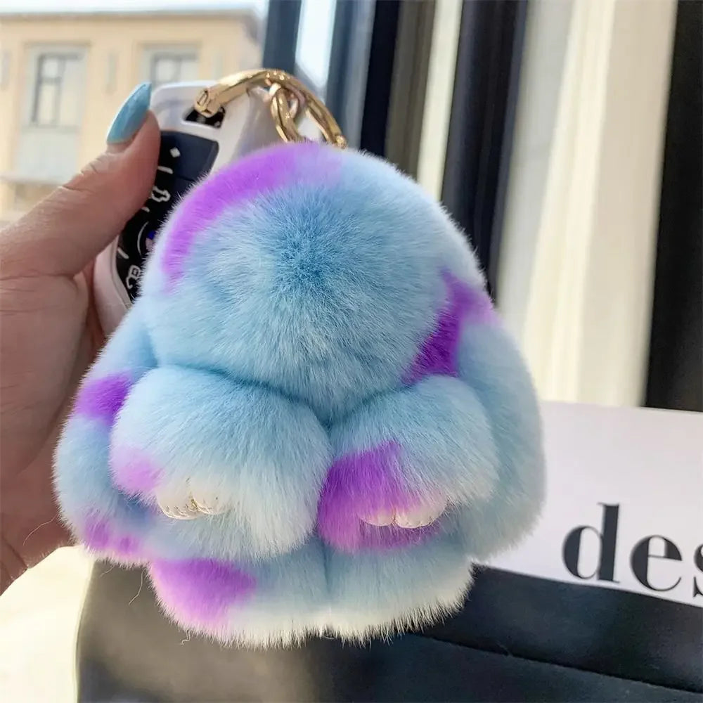 Plush Key Chains Bag Hanging Pendant Car Key Ring Mini Rabbit Hair Bow Bag Strap Cute Bunny Couple Keychain