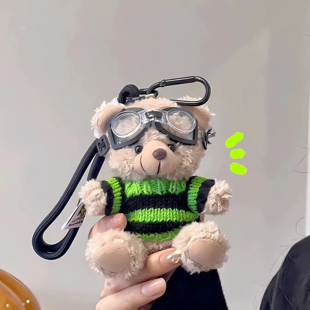 Cartoon Small Bear Keychain Plush Brown Bear Clothes Lovely Glasses Bear Doll Keychain Gifts NOTE: Glasses are not included.