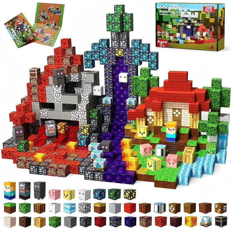 100-300pcs Magnetic Tiles Building Blocks Set,My World Figures Bricks, STEM Educational Toys for Kids Ages 3-10,Boys Girls Gifts