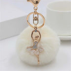 Fashion Rhinestone Ballet Dancer Keychain Cute Plush Ball Keyring for Women Girls Car Handbag Backpack Phone Pendant Accessories