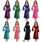 Girls Medieval Renaissance Princess Costume Velvet Long Flare Sleeve Vintage Dress Gown Carnival Party Cosplay Dress Up
