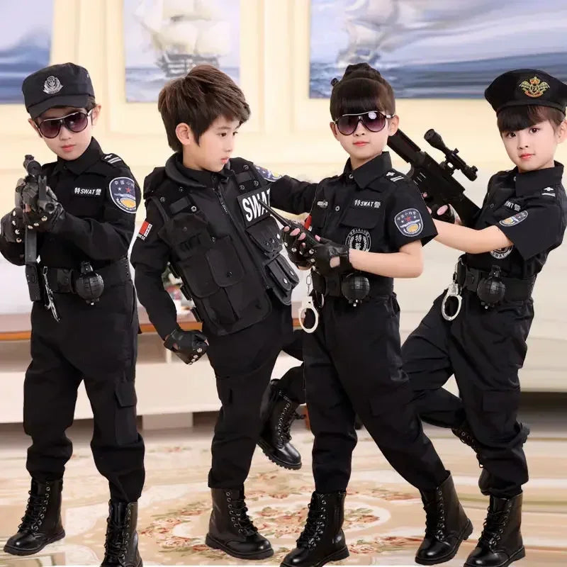 2024 New Children Boys Girls Funny Policeman Costumes Kids Police Uniform Cosplay Clothing Suit Halloween Party Carnival Gift