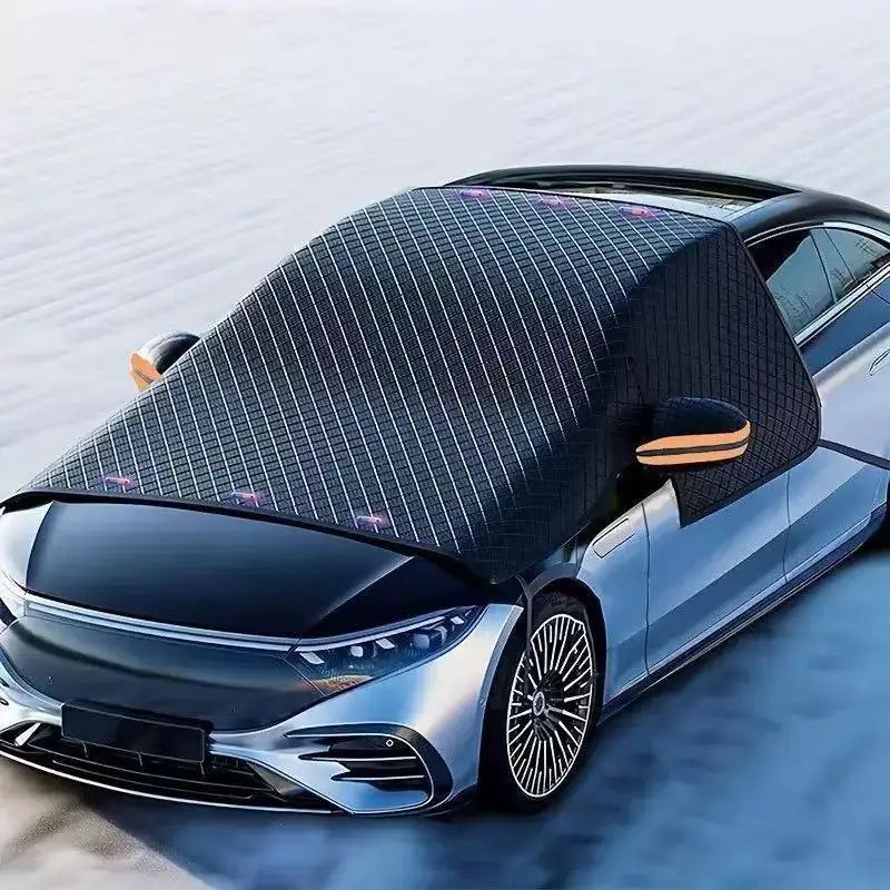 Aluminum-plated film of magnetic snow cover for automobile is thickened, and Oxford cloth is sun-proof and moisture-proof.