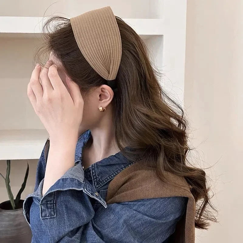 New Soft Wide Knitting Cotton Hairbands for Women Girls Korean Neutral Solid Turban with Teeth Head Band Headwear Accessories