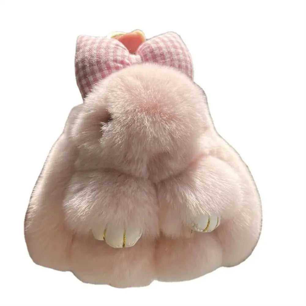 Plush Key Chains Bag Hanging Pendant Car Key Ring Mini Rabbit Hair Bow Bag Strap Cute Bunny Couple Keychain