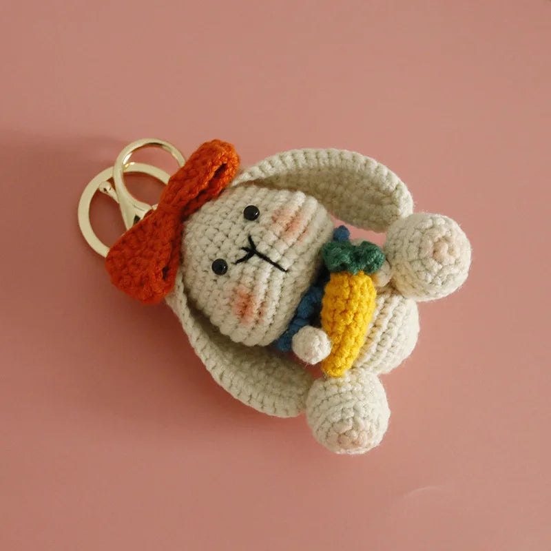 Cute Rabbit Doll Crochet Keyrings Handmaking Knitting Rabbit Keychains Cartoon Carrot Rabbit Keyrings Pendant Custom Accessories