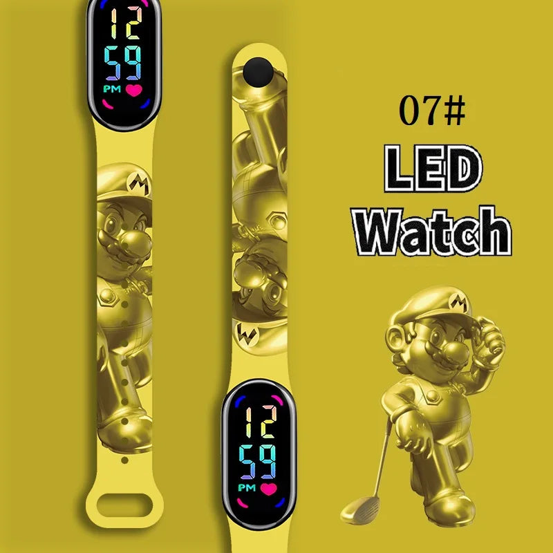 Mario Bros Digital Watch for Kids Waterproof Sport Wristband Luigi Princess Peach Yoshi Bowser Action Figures Children
