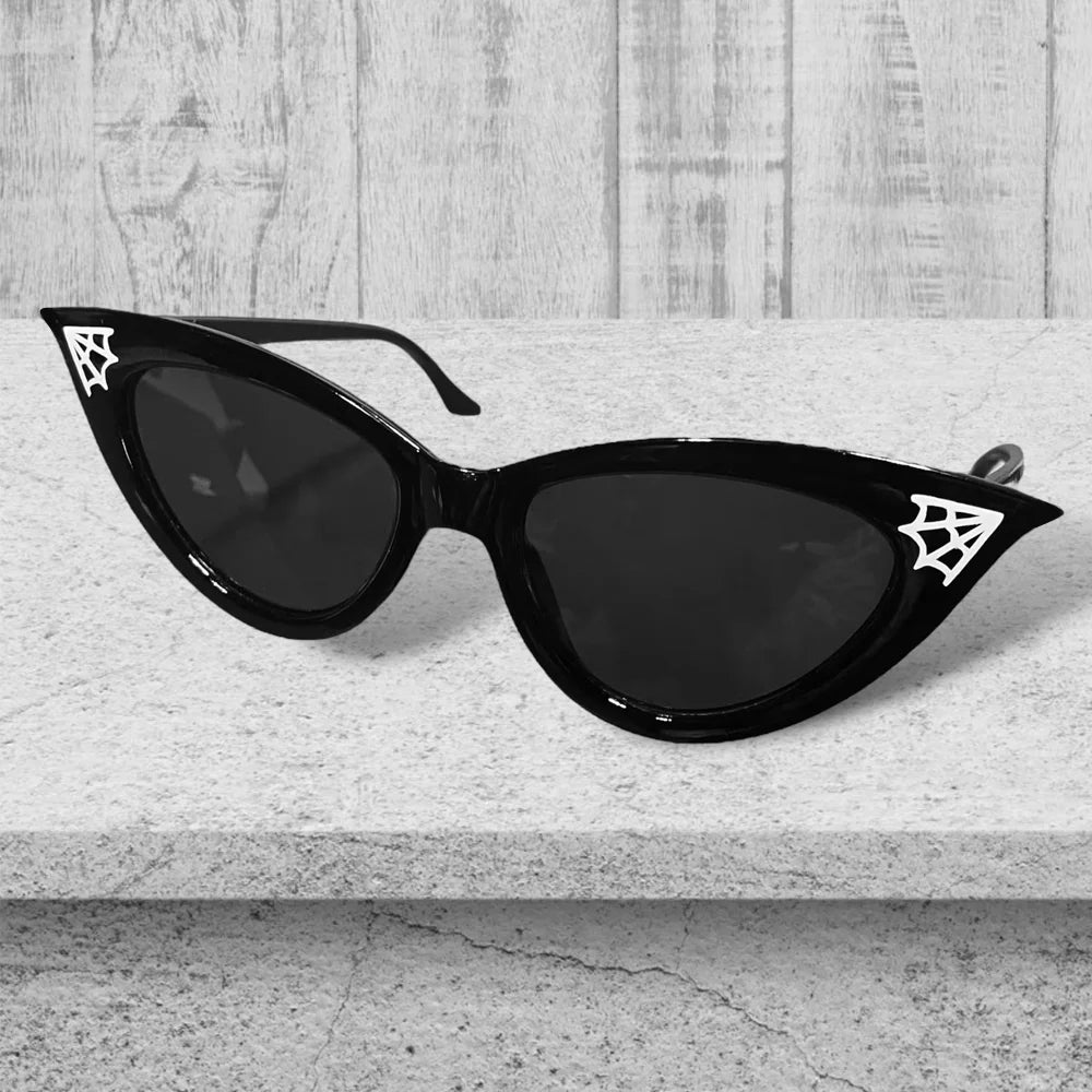 1pcs Gothic Cat Eye Spiderweb Sunglasses Dark for Halloween Gothic Fashion & Wedding Party 2025 Supplies Halloween Decoration