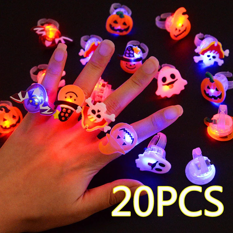 10/20PCS Cute Halloween Glowing Rings Glow Bracelet Christmas Ghost Pumpkin Snowman Child Kids Gift Halloween Party Decoration